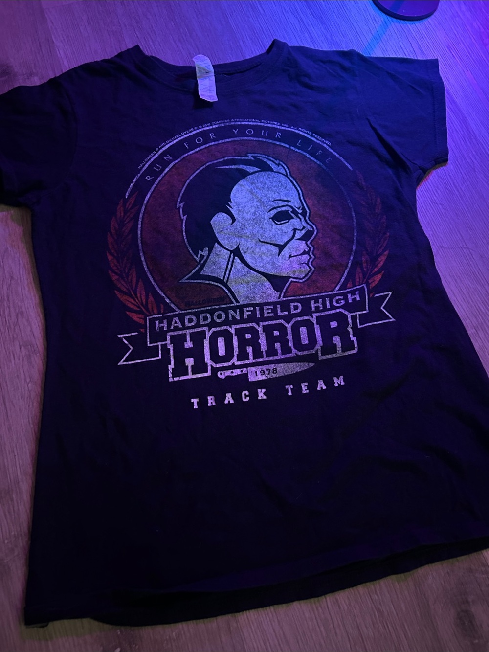 Michael Myers Halloween Haddonfield High Horror track team tee shirt